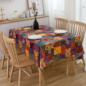 Tovaglia Stampata Patchwork Multicolore in Stile Etnico Bohemien Copertura per Tavolo Rettangolare in Cotone Lino per Cucina Sala da Pranzo Casa