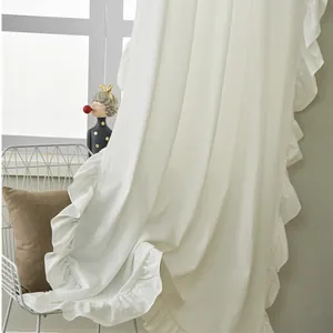 Minimalist white ruffled curtains with Nordic INS style and delicate lotus edge detail