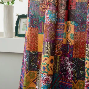 Bohemian colorful patchwork window curtain with paisley patterns in linen cotton fabric