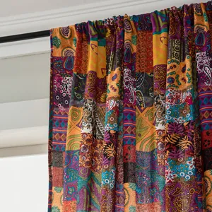 Bohemian patchwork cotton linen curtains with colorful ethnic patterns for home decor