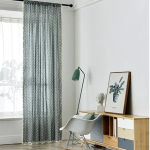 Nordic Cotton Linen Curtains Geometric Arrow Pattern With Tassels Semi Shading Window Drapes For Living Room Bedroom