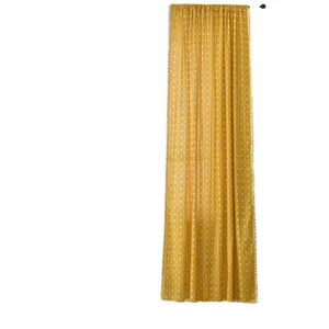 Minimalist Nordic yellow geometric cotton linen curtain with white patterns