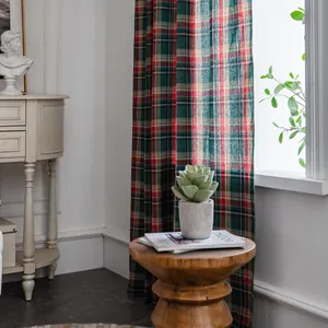 Vintage Morandi plaid curtain in red and green cotton-linen blend for home decor