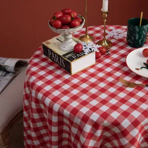 Classic red and white gingham round tablecloth for Christmas party and home dining decoration