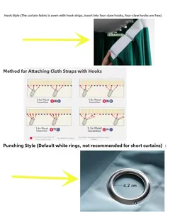 Detail guide of hook and grommet curtain styles with 4.2 cm inner ring measurement