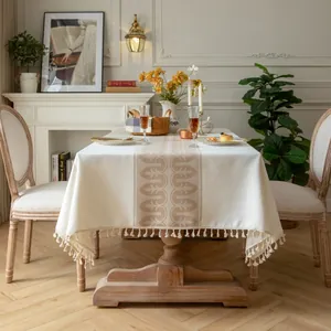 Amerikaanse Retro Jacquard Tafelkleed Met Kwastjes Faux Linnen Polyester Tafelkleed Voor Eetkamer Keuken Decoratie
