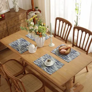 Modern Abstract Blue Gradient Tie-Dye Cotton Polyester Placemat Heat Insulated Jacquard Table Mat For Kitchen Home Decor