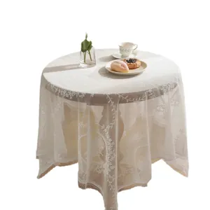 Nappe ronde en dentelle Rococo française avec motifs floraux pour décoration de mariage