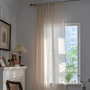 Rideau voilage crème style japonais en imitation lin pour chambre avec passage de tringle