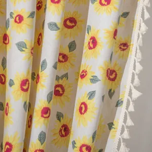 Sonnenblumen-Vorhang aus Baumwollleinen mit eleganten Fransen und rustikaler Textur