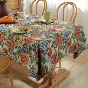 Vintage Amerikaanse jacquard tafelkleed met kleurrijk bloemenpatroon voor eettafels