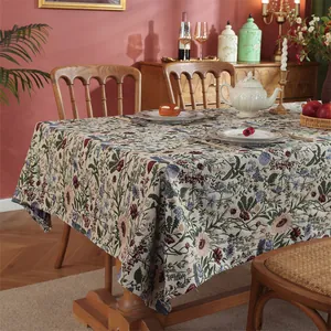 Close-up of vintage American pastoral jacquard fabric with detailed floral weave texture