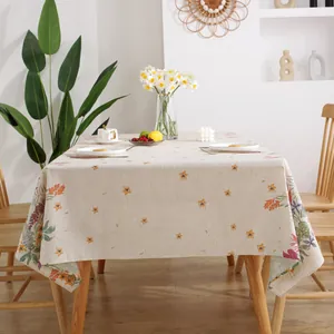 Tovaglia rettangolare in cotone e lino con stampa floreale arancione per sala da pranzo