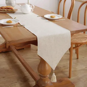 Σκανδιναβικό μινιμαλιστικό λινό τραπεζομάντηλο runner με φούντες για διακόσμηση τραπεζιού