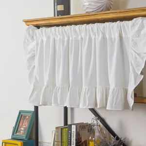 White frill short curtain for kitchen or shelf with elegant ruffles in farmhouse style