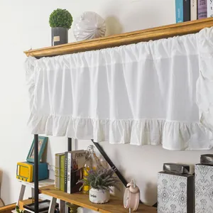 White French ruffle short curtain for kitchen window and cabinets in cotton linen style