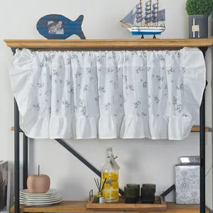 Pastoral Style Cotton Blend Cafe Curtain Ruffled Edge Short Kitchen Curtain Floral Pattern Half Shading Window Valance Cabinet Dust Cover