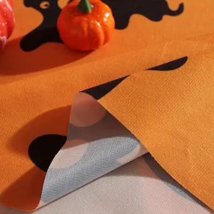 Halloween pumpkin and ghost pattern orange tablecloth fabric with premium weave texture