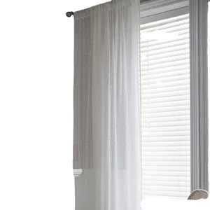 White Nordic lace curtain with clover hollow pattern for bedroom or living room
