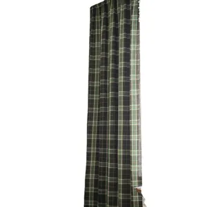 Classic green and brown plaid cotton linen curtain in a vertical hanging position
