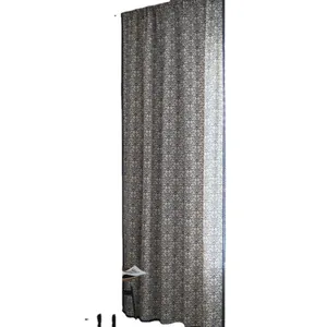 Blue damascus pattern cotton linen curtain with vintage floral print for bedroom windows