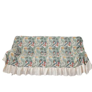 Tropical palm leaf floral sofa cover with ruffled edges in American country style