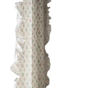 Floral print window curtain with ruffle edge in American rural style cotton linen