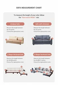 Detailed measurement guide for Nordic waffle sofa cover showing sizing for L-shape and U-shape