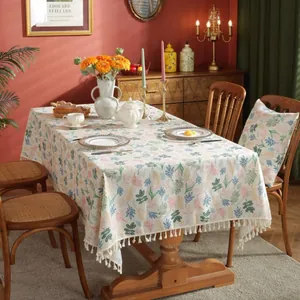 Nappe en Style Pastoral Mélange de Polyester et Lin Avec Imprimé Feuilles Botaniques Et Glands Pour Décoration de Table Salle à Manger
