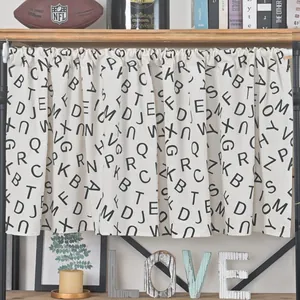 Modern Minimalist Black White Alphabet Half Curtain Polyester Cotton Rod Pocket Cafe Curtain Cabinet Dustproof Valance