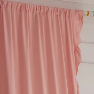 Pink ruffle curtain with elegant frill edges for bedroom, rod pocket installation style