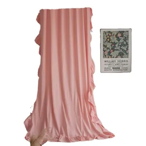 Elegant pink ruffle edge curtain with French vintage style and high drape texture