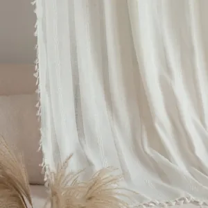 Bohemian white cotton linen curtain with hollow jacquard texture and elegant tassels