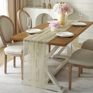 Champagne tule tafelloper met gouden folie stippen voor bruiloft decoratie