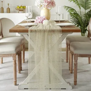 Champagnegouden glitter mesh tafelloper voor elegante bruiloft- en tafeldecoraties