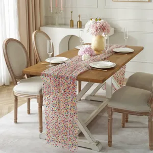 Kleurrijke Gradiënt Stippen Gaas Tafelloper Romantisch Lovertjes Tule Tafelkleed Voor Bruiloft Feest Thuis Tafel Decoratie