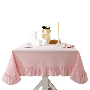 Nappe en coton rose avec bord à volants style INS pour décoration de table basse