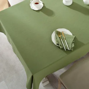 Natural grass green cotton rectangular tablecloth with textured weave for home dining decor