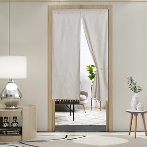 Japanese Style Solid Color Door Curtain Noren With Tassels Polyester Linen Partition Curtain For Kitchen Bedroom No Drill