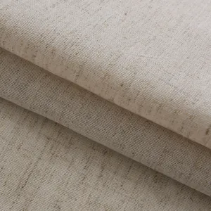 Detailed close-up of natural linen texture and thick woven fabric for door curtains