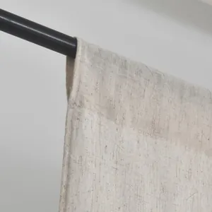 Japanese minimalist beige linen textured door curtain with rod pocket design