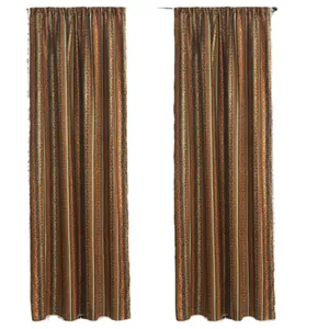Bohemian cotton linen curtains with retro vertical stripes and elegant gold foil stamping