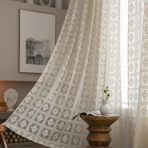 Tende in Pizzo Translucido in Cotone Poliestere a Uncinetto Traforato Vintage in Stile Country Americano per Camera da Letto Soggiorno