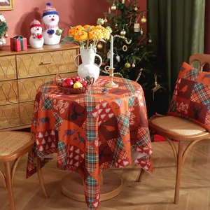 Tovaglia Natalizia in Poliestere con Stampa Renna Albero Fiocco di Neve Rettangolare Nordica Copertura Tavolo per Festa di Natale Decorazioni Casa