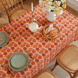 Rectangular tablecloth with fall maple leaf prints for Thanksgiving home dining decor