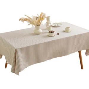 Minimalistisch linnen tafelkleed met beige en witte strepen voor rechthoekige tafels