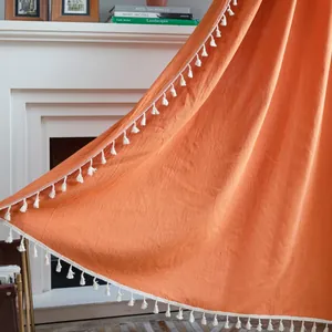 Tenda Boho Nordica in Misto Lino Cotone Con Nappine Mezza Oscurità Tasca per Asta Occhielli Ganci Per Camera da Letto Soggiorno Casa