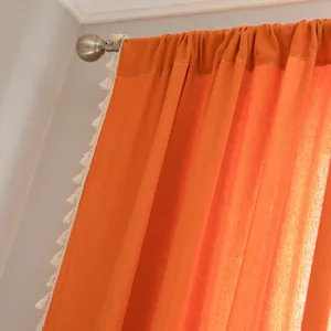 Tende in cotone arancione con nappe e tasca per asta per l'arredamento della camera