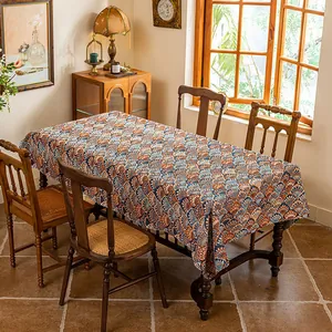 Close-up of bohemian jacquard tablecloth with thick texture and retro shell patterns