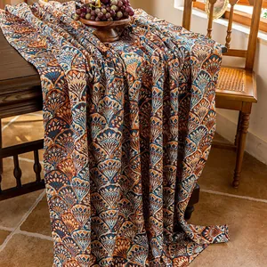 Close-up of bohemian jacquard fabric showing vintage floral pattern and thick texture
